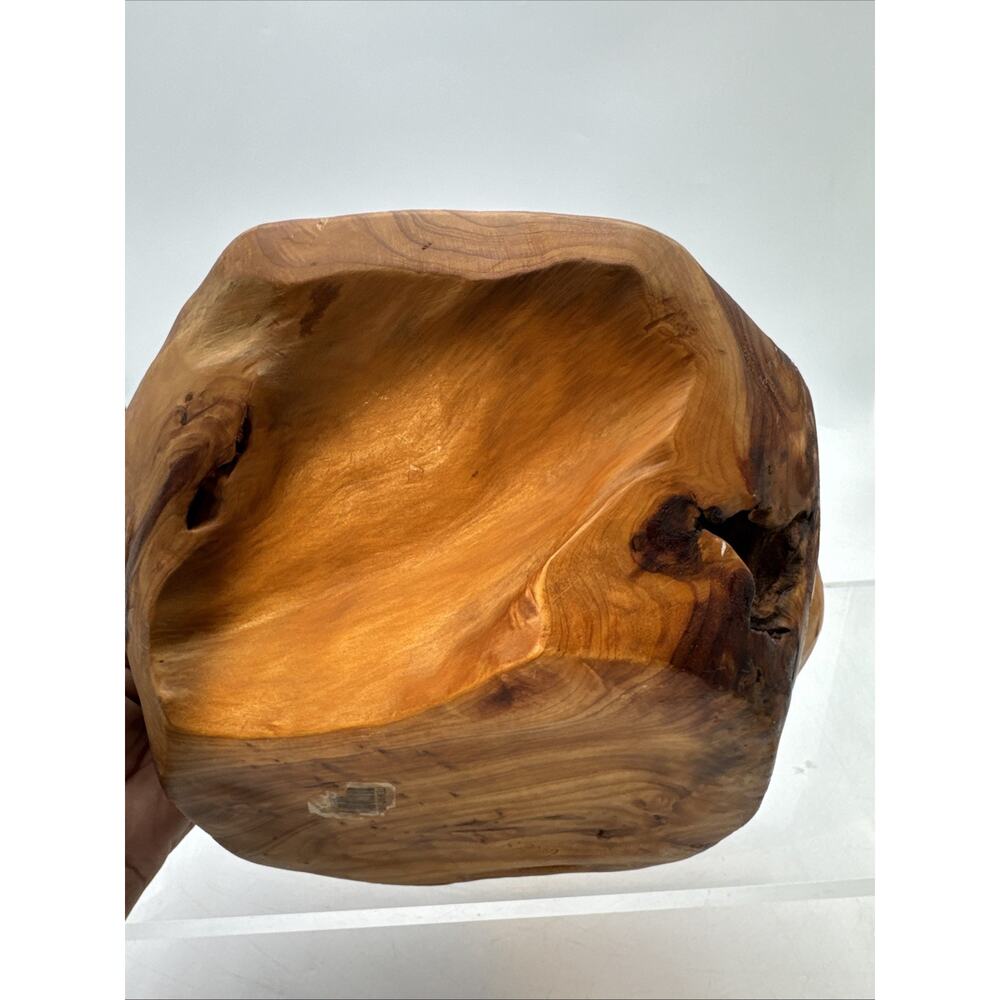 Large 10” x 9.5” x 4” Burl Wood Bowl Hand Turned Natural Live Edge - Picture 8 of 10